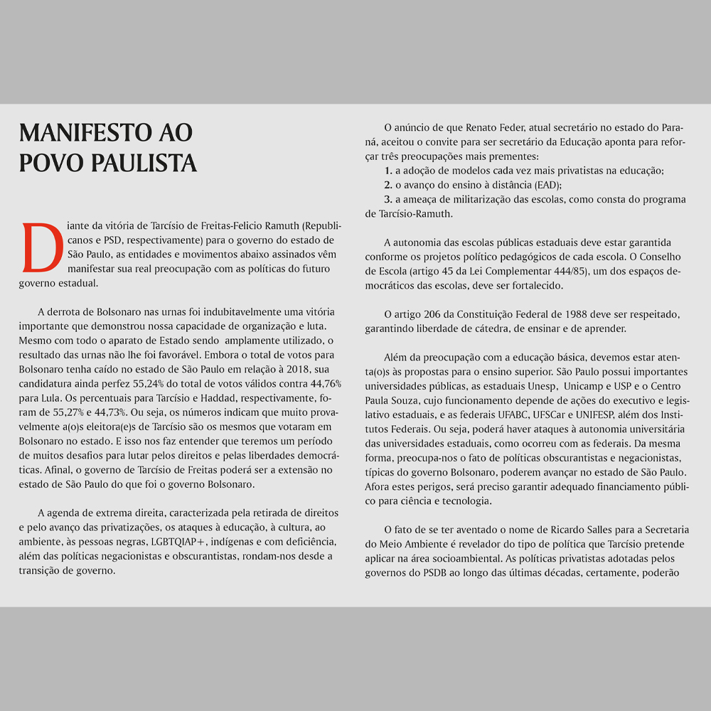 manifesto 01 — MANIFESTO AO POVO PAULISTA — ADunicamp